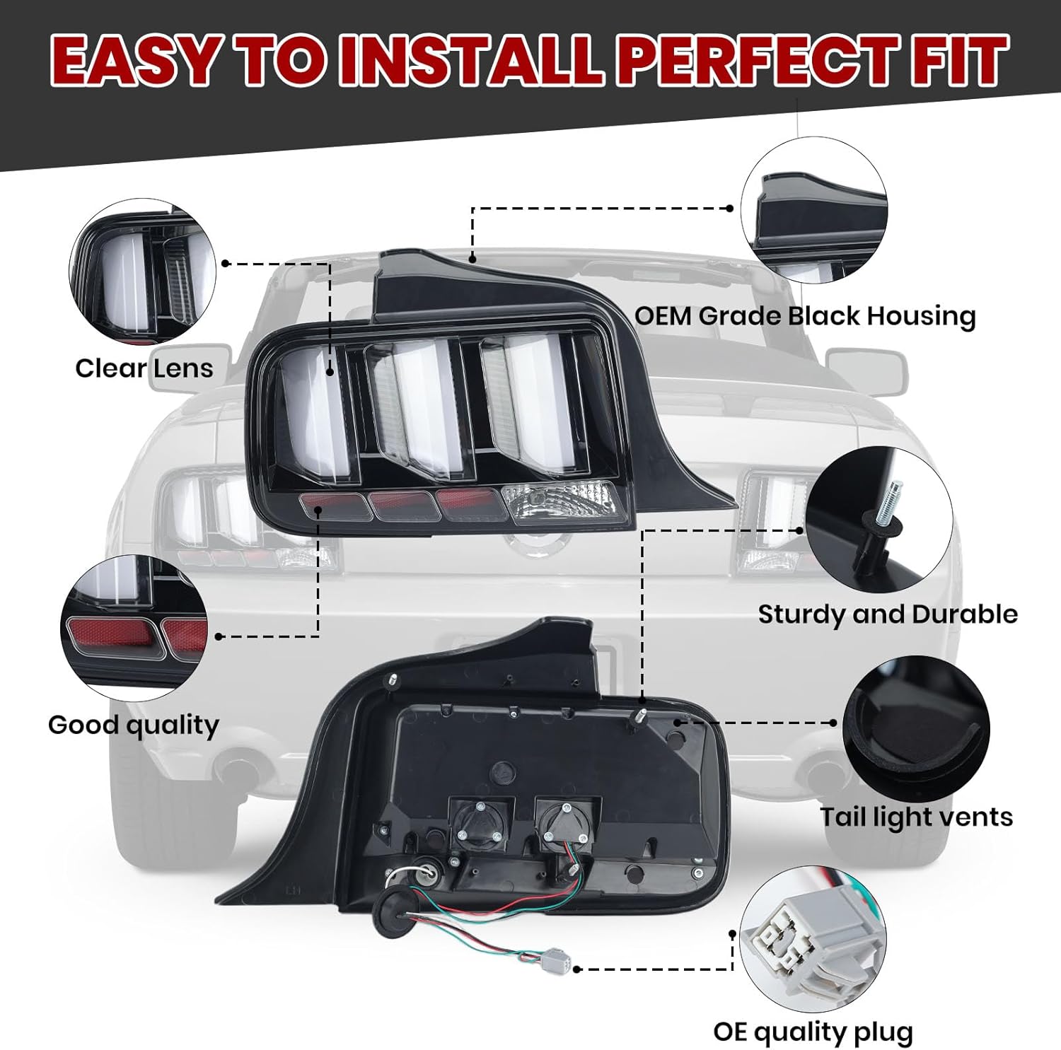 1Pair LED Tail Light Rear Lamp For Ford Mustang 2005-2009 (Left and Right Side)