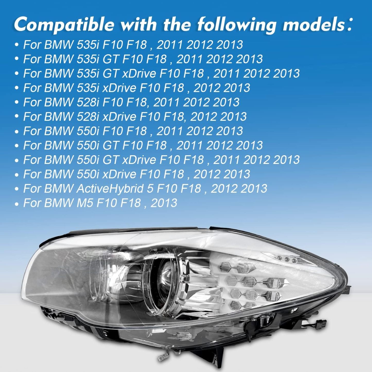 HID Xenon Headlight Assembly Adaptive AFS, Fits for BMW 5-Series 535i 528i 550i M5 ActiveHybrid 5 F10 F18 2011-2013, W/TMS Control Module/Xenon Ballast/Bulb (Left Driver Side)