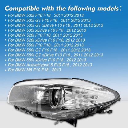 HID Xenon Headlight Assembly Adaptive AFS, Fits for BMW 5-Series 535i 528i 550i M5 ActiveHybrid 5 F10 F18 2011-2013, W/TMS Control Module/Xenon Ballast/Bulb (Left Driver Side)