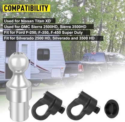 60692 Puck System Gooseneck Ball & Chain Kit, Fit for Silverado, Sierra 2500, 3500 HD, F-250, F-350, Nissan Titan XD (2-5/16-In 30000 lbs Ball)