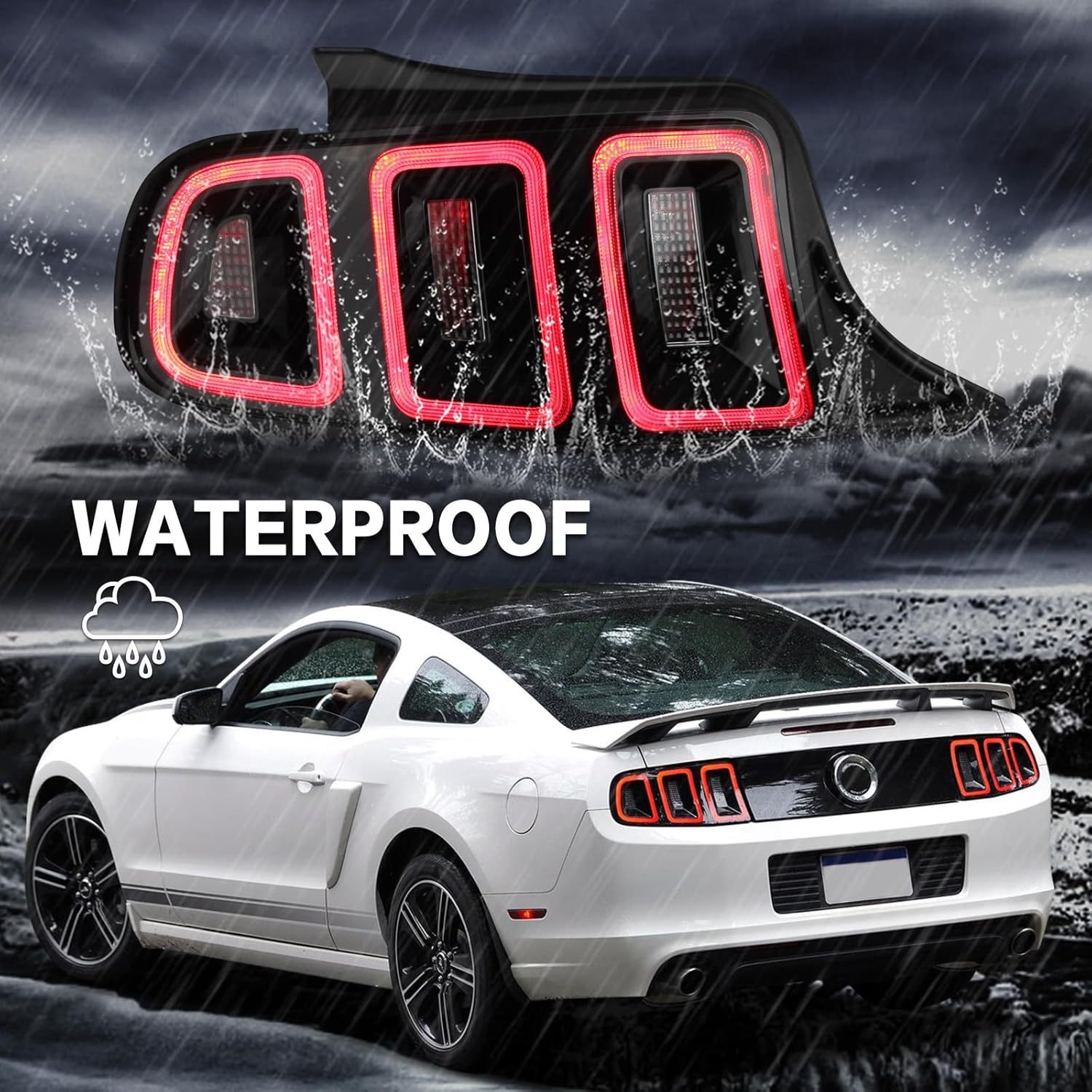 LED Tail Lights 1 Pair Compatible with Ford Mustang 2010-2014 (Red w/BlackTrim)