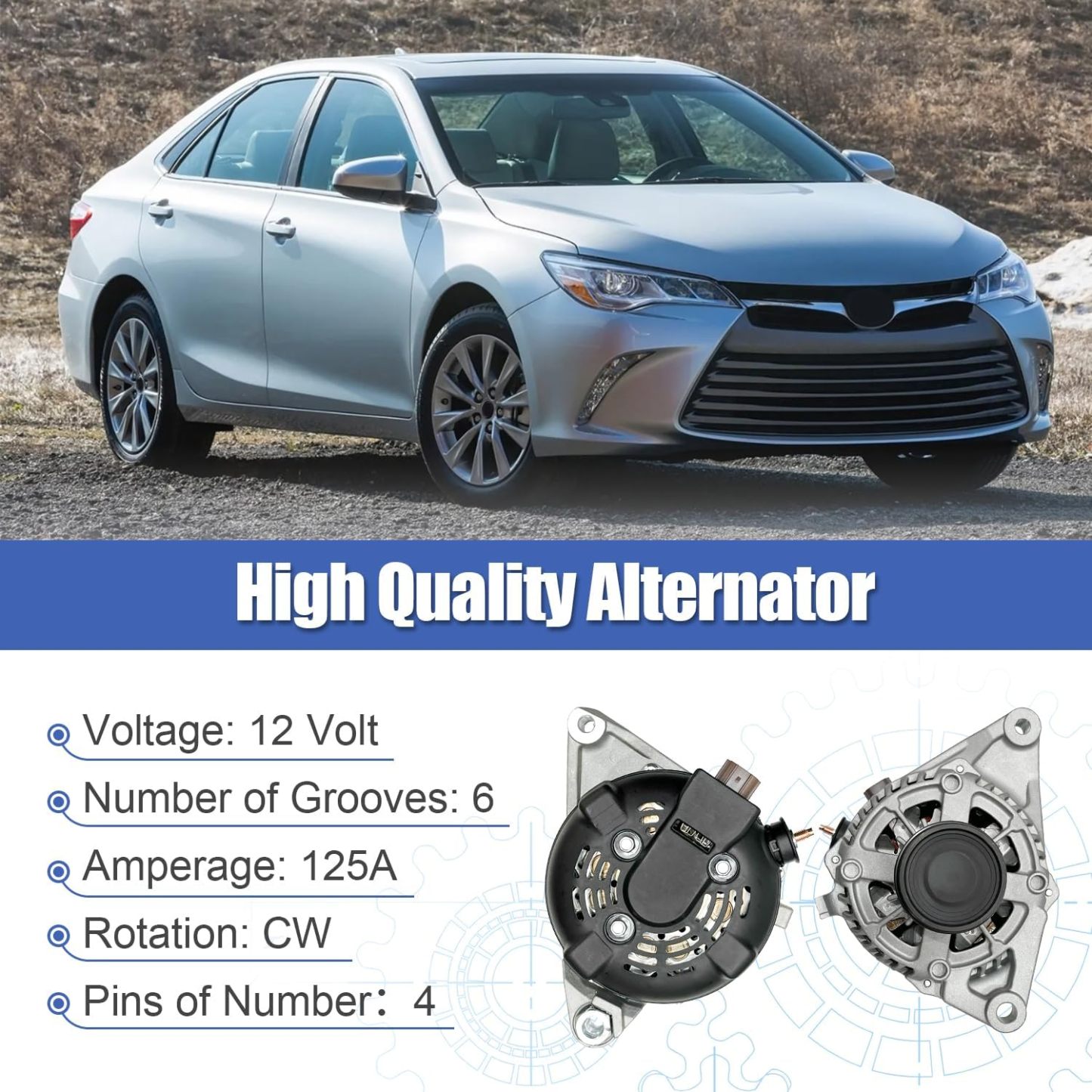 12V 125AMP Alternator Fit for Toyota RAV4 2.5L 2013-2018, Camry 2.5L 2015-2017