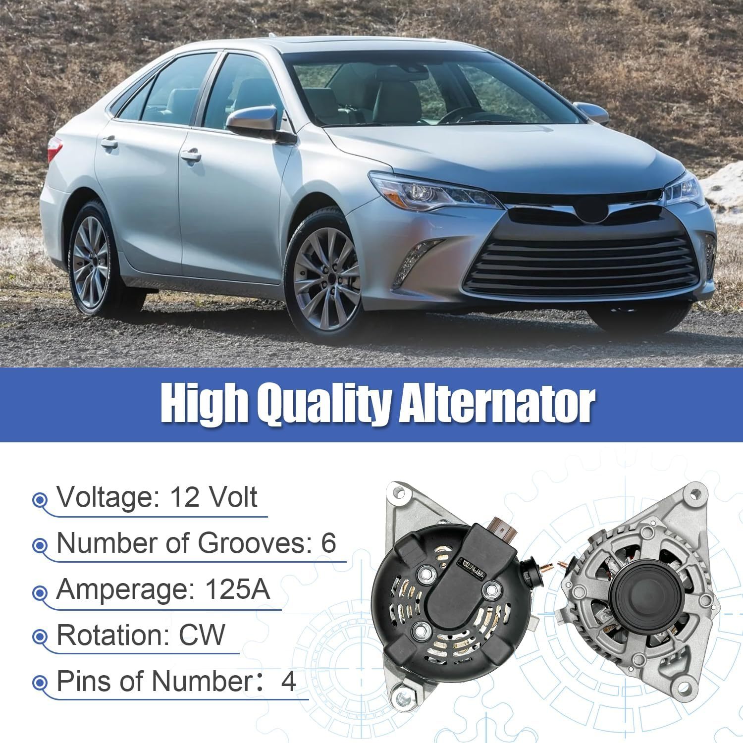 12V 125AMP Alternator Fit for Toyota RAV4 2.5L 2013-2018, Camry 2.5L 2015-2017