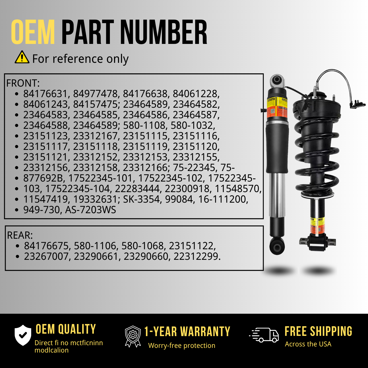 4PCS Front Rear Shocks Struts Kit Fit for 2015–2020 GMC Yukon Denali, Cadillac Escalade, Chevy Tahoe Suburban Replace #84176631 #84176675