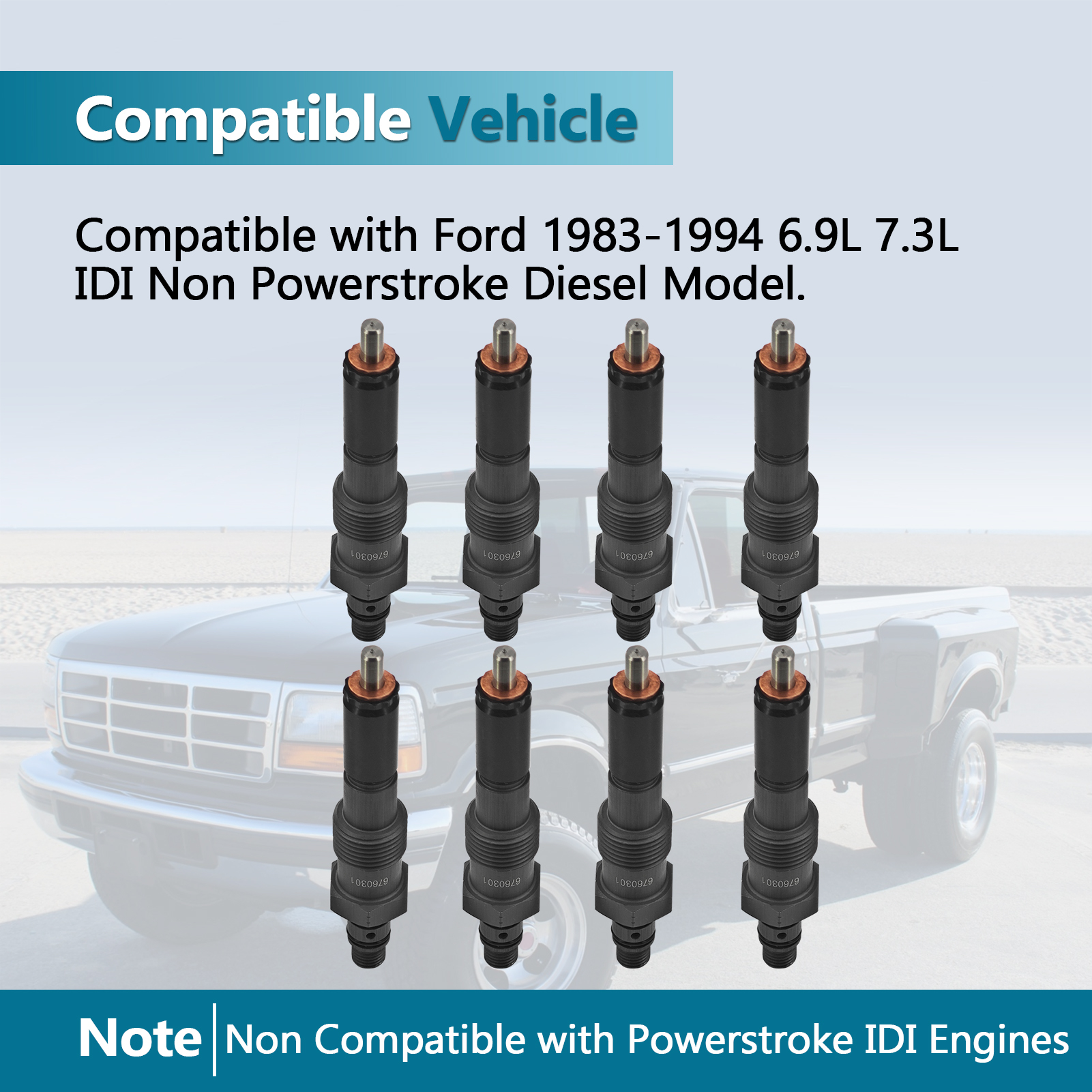 Fuel Injector Nozzle 6760301 (8 pcs) fit for Ford F250/F350 1983-1994 IDI 6.9L 7.3L, Non fit for Powerstroke Diesel 