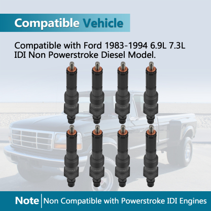 Fuel Injector Nozzle 6760301 (8 pcs) fit for Ford F250/F350 1983-1994 IDI 6.9L 7.3L, Non fit for Powerstroke Diesel 