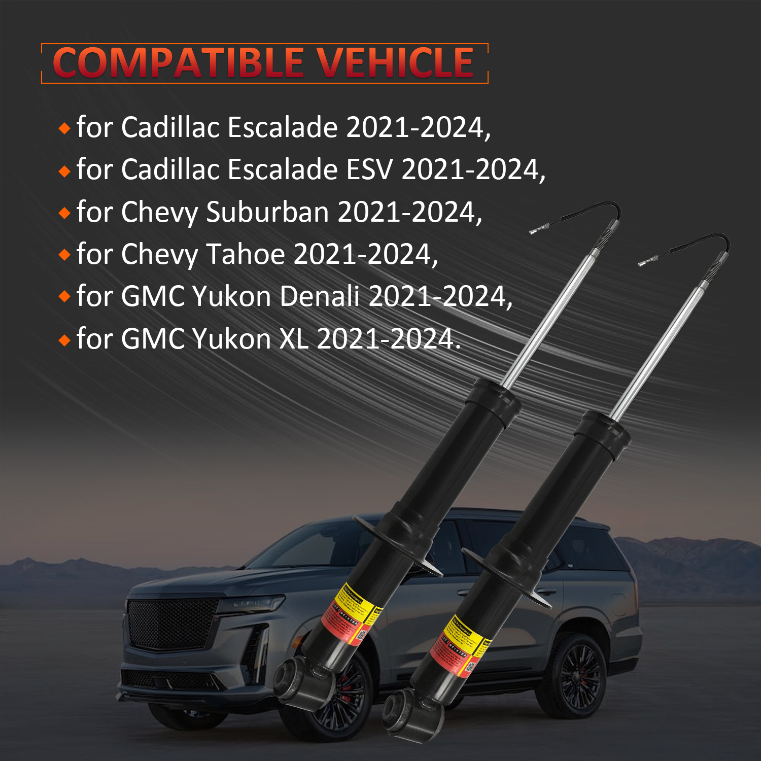 2PCS Rear Shock Absorber w/Magnetic fit for Cadillac Escalade ESV, Chevy Suburban Tahoe, GMC Yukon XL 2021-2024 84808104 84808106