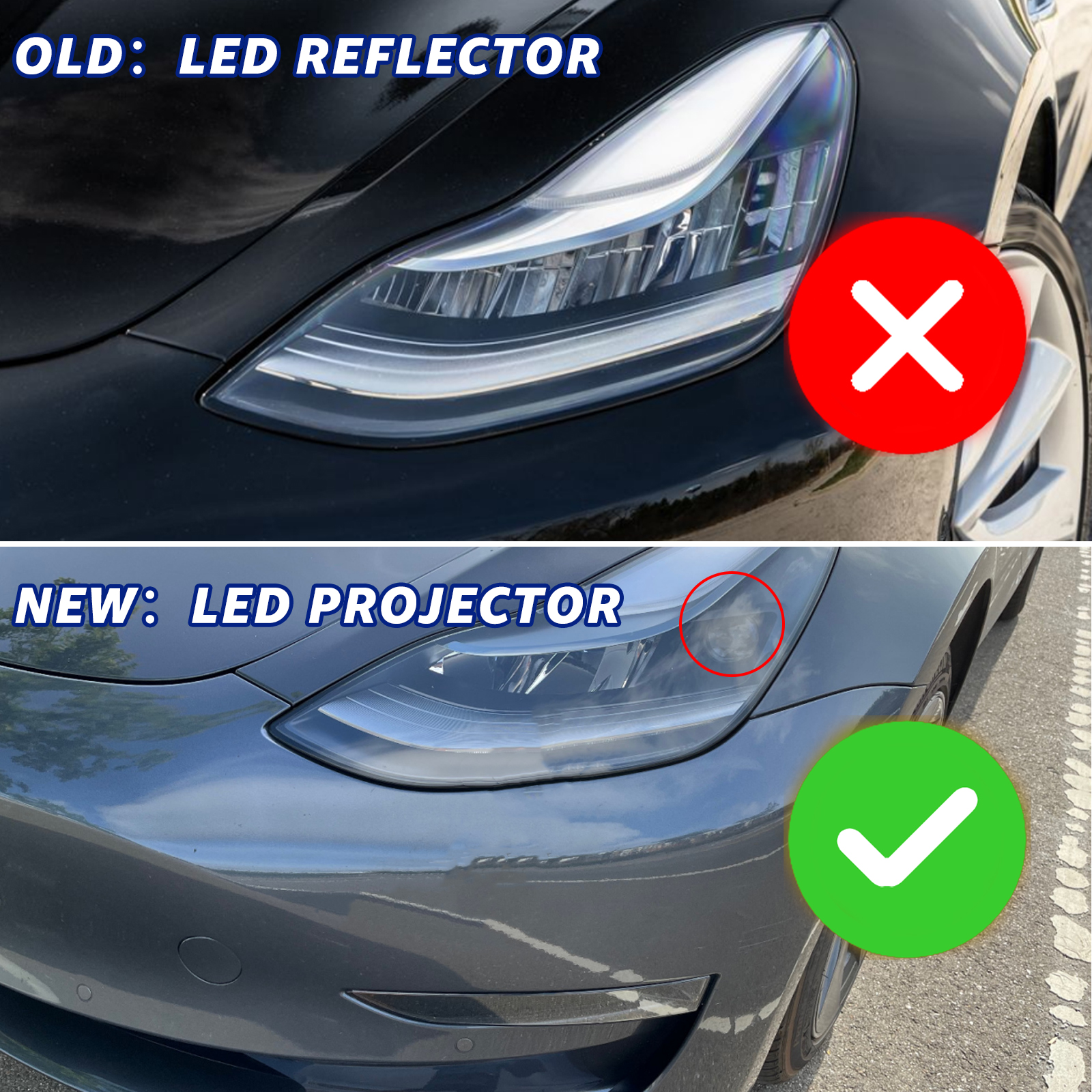 Front Left Driver Side LED Headlights Assembly Compatible with 2021-2023 Tesla Model 3 Model Y 