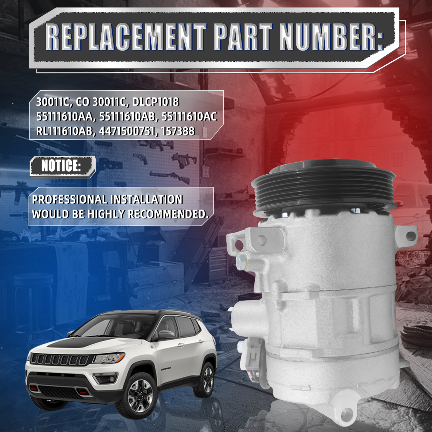 Air Conditioner Compressor w/Clutch Fits for Jeep Compass Patriot 2.0L/2.4L 2009-2017, for Dodge Caliber 1.8L/2.4L 2009, Caliber 2.0L/2.4L 2009-2012