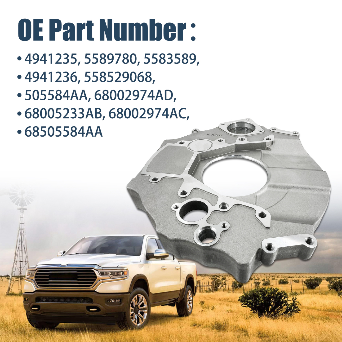 Transmission Adapter Plate fit for 2007-2024 Dodge 2500 3500, Replacement for Cummins 6.7L Diesel Engine 68RFE Trans Flywheel Bell Housing