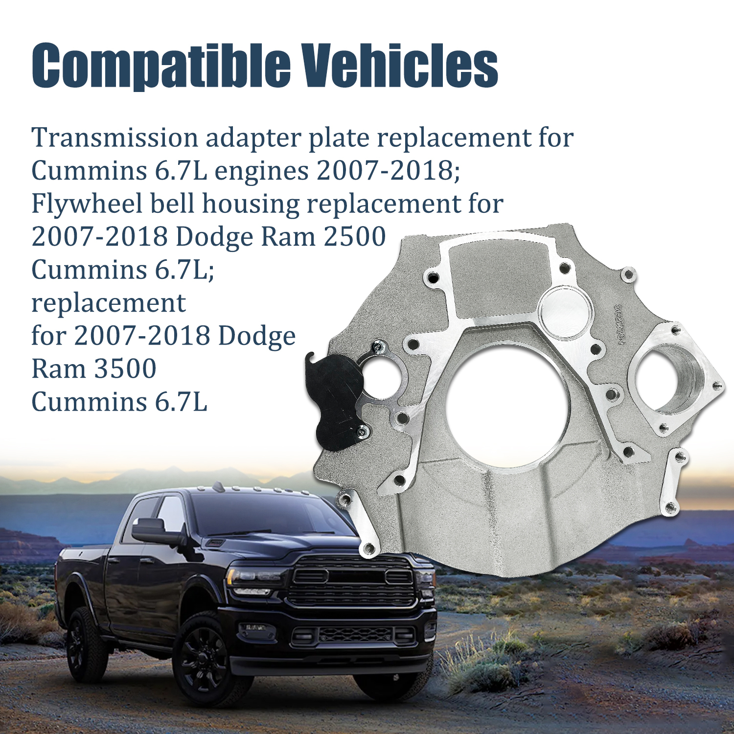 Transmission Adapter Plate fit for 2007-2024 Dodge 2500 3500, Replacement for Cummins 6.7L Diesel Engine 68RFE Trans Flywheel Bell Housing