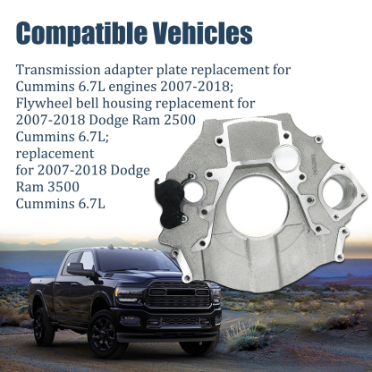 Transmission Adapter Plate fit for 2007-2024 Dodge 2500 3500, Replacement for Cummins 6.7L Diesel Engine 68RFE Trans Flywheel Bell Housing