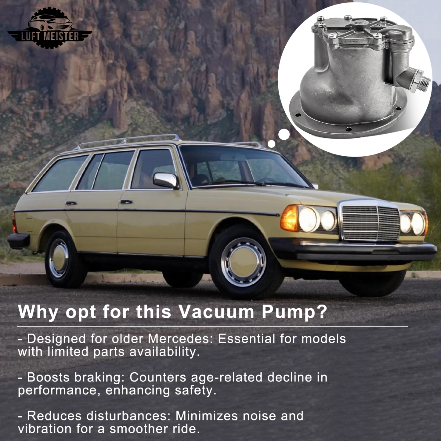 Diesel Vacuum Pump Fit For 1977-1985 Mercedes-Benz 300SD 300TD 240D 300CD 300D