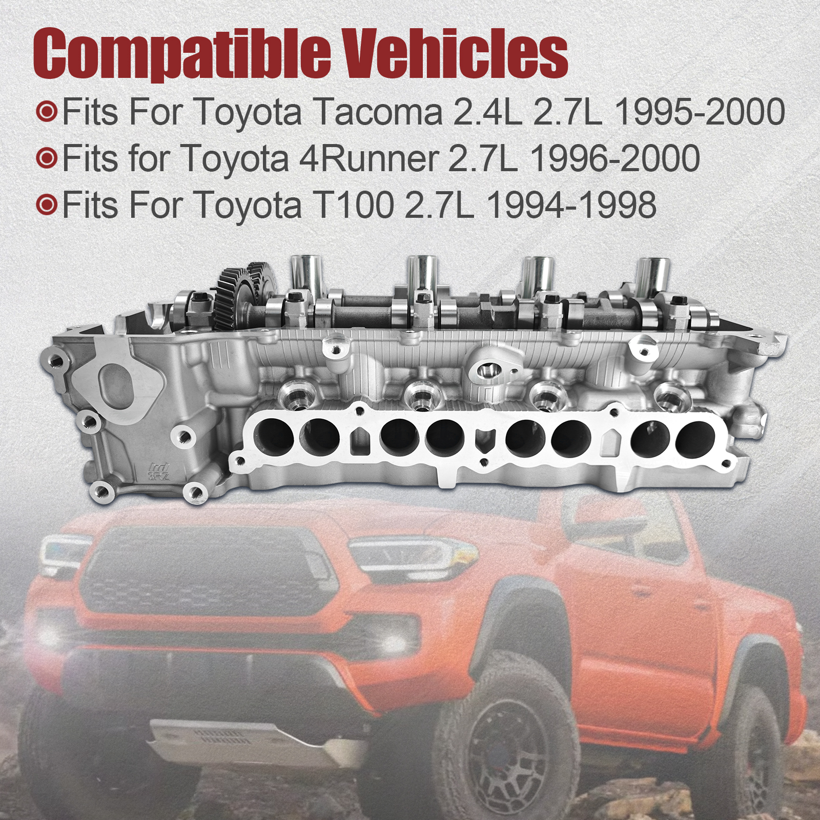 Cylinder Head Assembly 8 Ports for Toyota Tacoma 2.4L 2.7L 1995-2000 4Runner 2.7L 1996-2000 T100 2.7L 1994-1998
