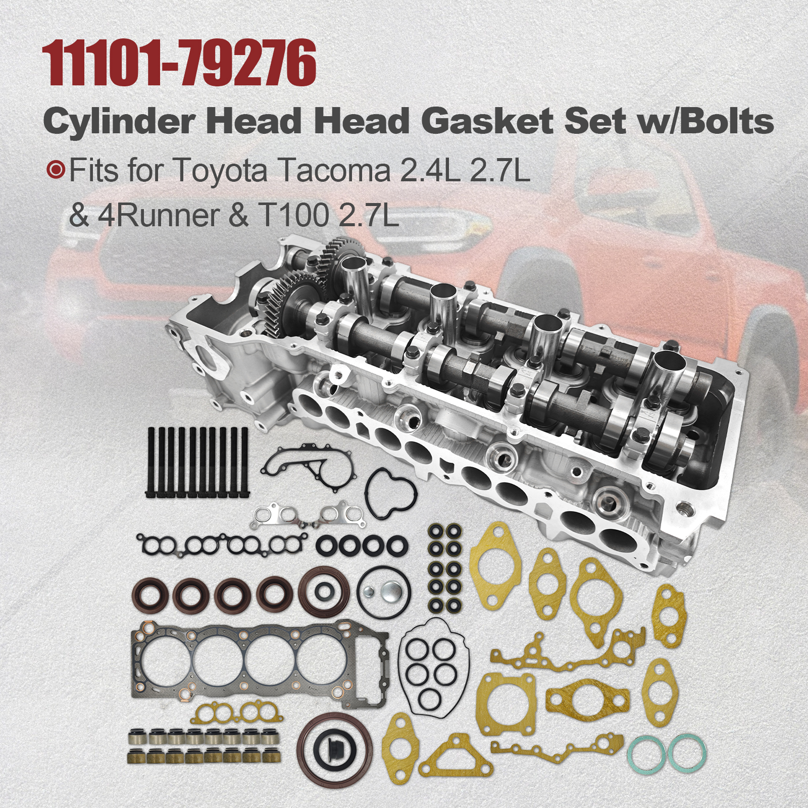 Cylinder Head Assembly for Toyota Tacoma 2.4L 2.7L 1995-2000 4Runner 2.7L 1996-2000 T100 2.7L 1994-1998 for 2RZFE 3RZFE L4 8 Ports w/Bolts