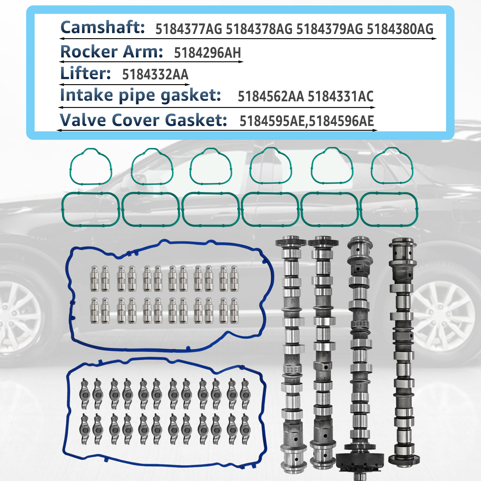 Engine Camshafts Rockers Arm Lifters Kit Replacement for Jeep Wrangler Dodge Durango Challenger Journey Avenger RAM ProMaster for Chrysler 2011-2022, for 3.6L V6