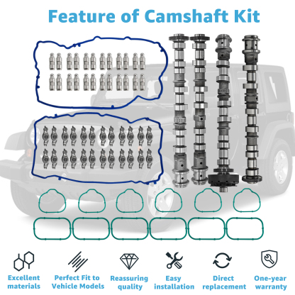 Engine Camshafts Rockers Arm Lifters Kit Replacement for Jeep Wrangler Dodge Durango Challenger Journey Avenger RAM ProMaster for Chrysler 2011-2022, for 3.6L V6