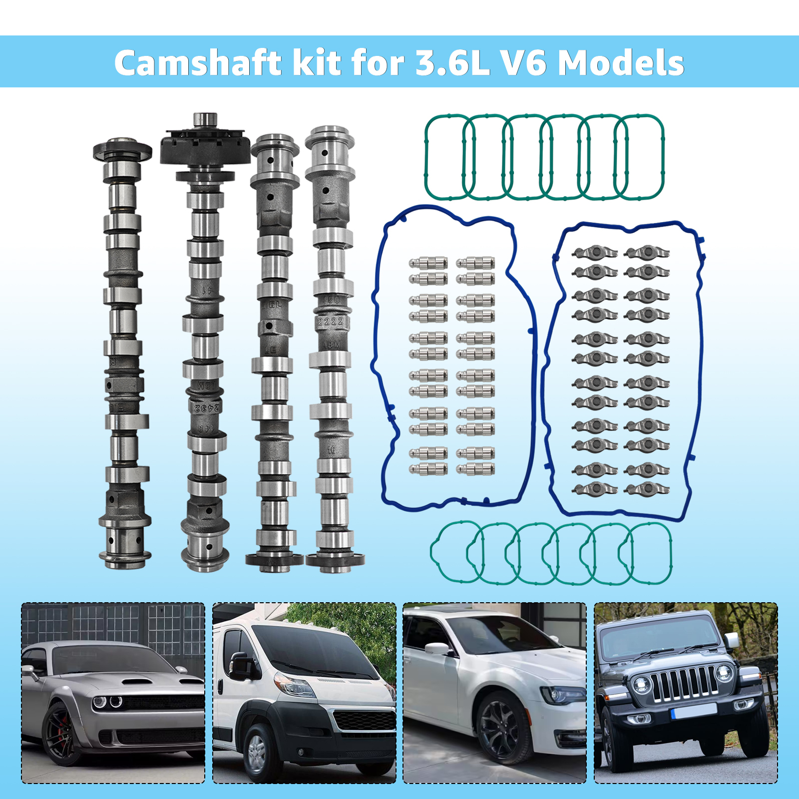 Engine Camshafts Rockers Arm Lifters Kit Replacement for Jeep Wrangler Dodge Durango Challenger Journey Avenger RAM ProMaster for Chrysler 2011-2022, for 3.6L V6