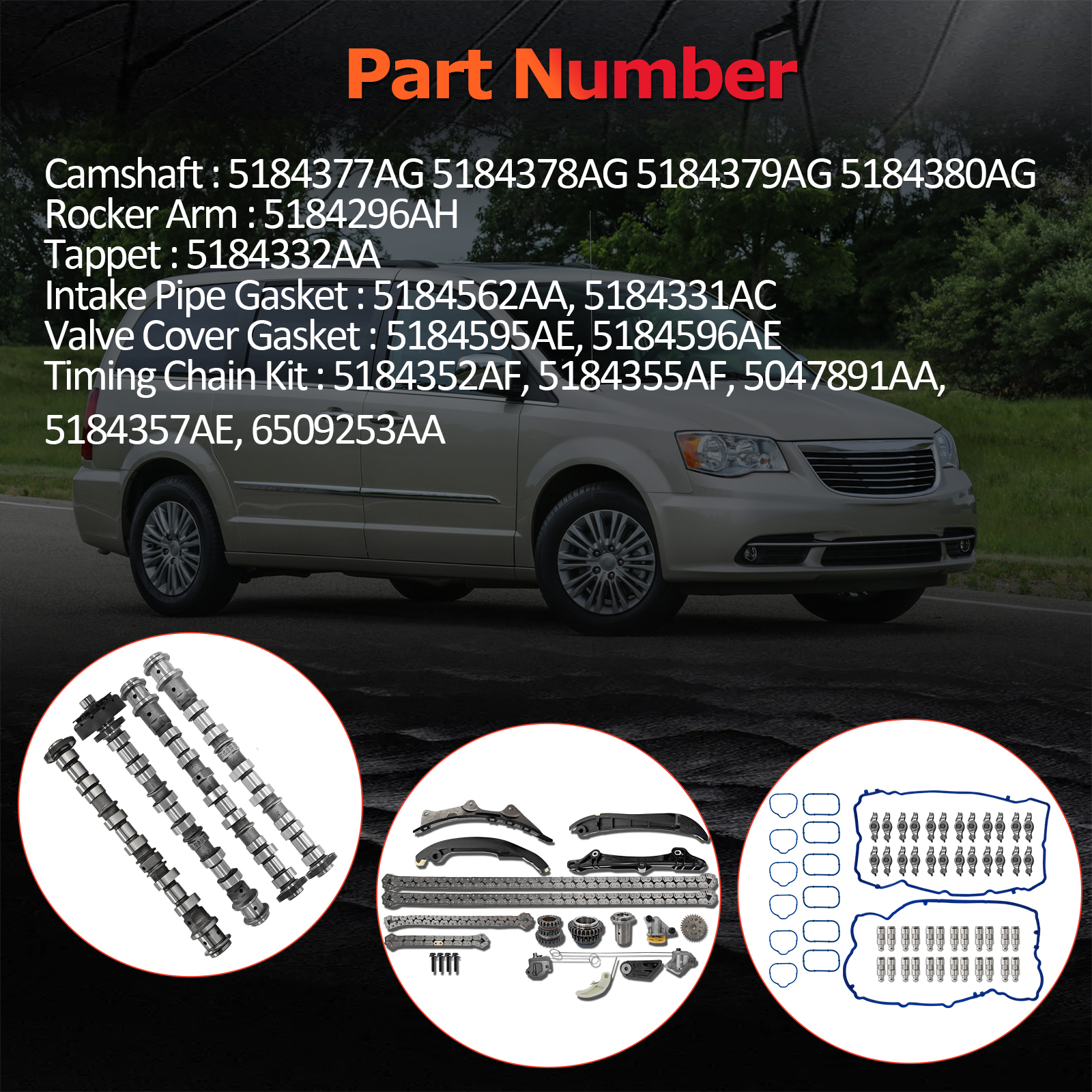 Engine Camshafts Kit, w/Rockers Arm Lifters Timing Chain Kit fit for Jeep Wrangler Dodge Durango Challenger Journey RAM ProMaster for Chrysler 2011-2022, for 3.6L V6