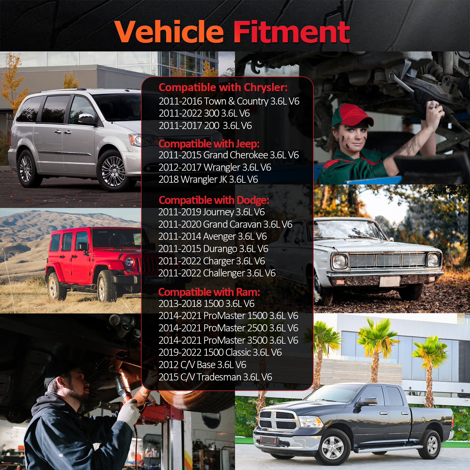 Engine Camshafts Kit, w/Rockers Arm Lifters Timing Chain Kit fit for Jeep Wrangler Dodge Durango Challenger Journey RAM ProMaster for Chrysler 2011-2022, for 3.6L V6