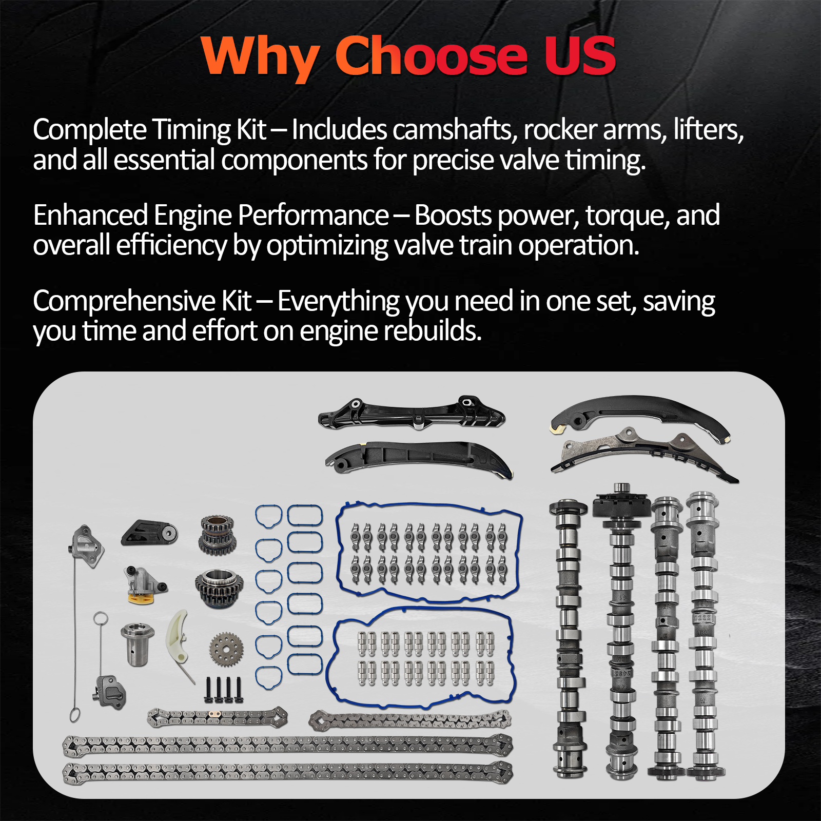 Engine Camshafts Kit, w/Rockers Arm Lifters Timing Chain Kit fit for Jeep Wrangler Dodge Durango Challenger Journey RAM ProMaster for Chrysler 2011-2022, for 3.6L V6