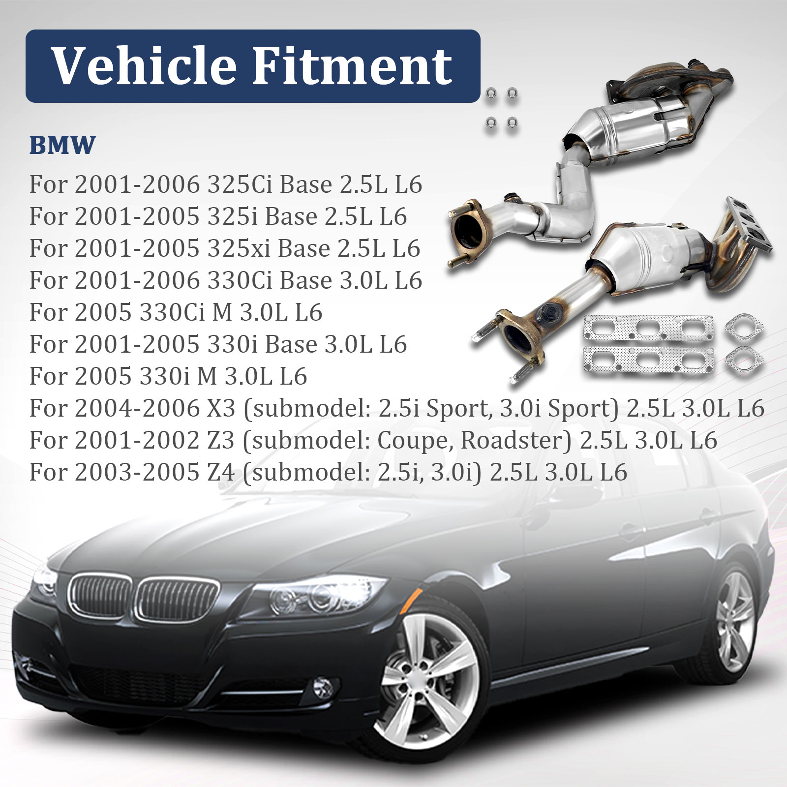 Catalytic Converter Fits For BMW 325Ci 330Ci X3 325i 325xi 330i Z4 Z3 2001-2006 E46 2.5L 3.0L L6 - Front & Rear 674-972 674-973