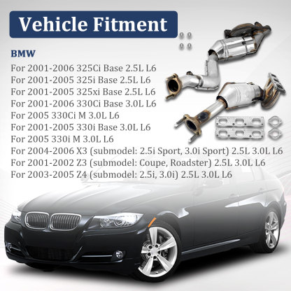 Catalytic Converter Fits For BMW 325Ci 330Ci X3 325i 325xi 330i Z4 Z3 2001-2006 E46 2.5L 3.0L L6 - Front & Rear 674-972 674-973