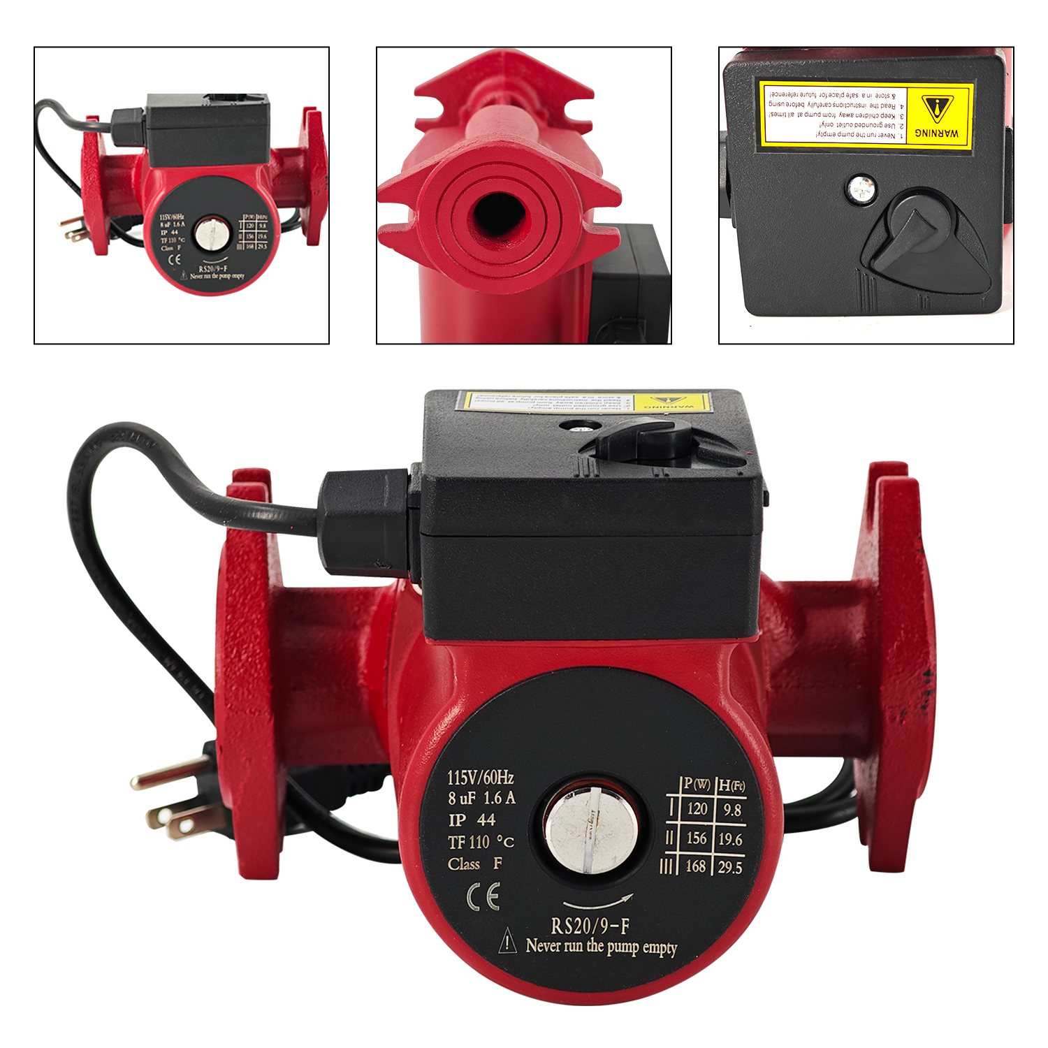 115V 1/6HP Water Circulator Pump Boiler Pump Used for Radiant Heating, Hydronic Heating, Fan Coil Heating, Solar and Other System Types