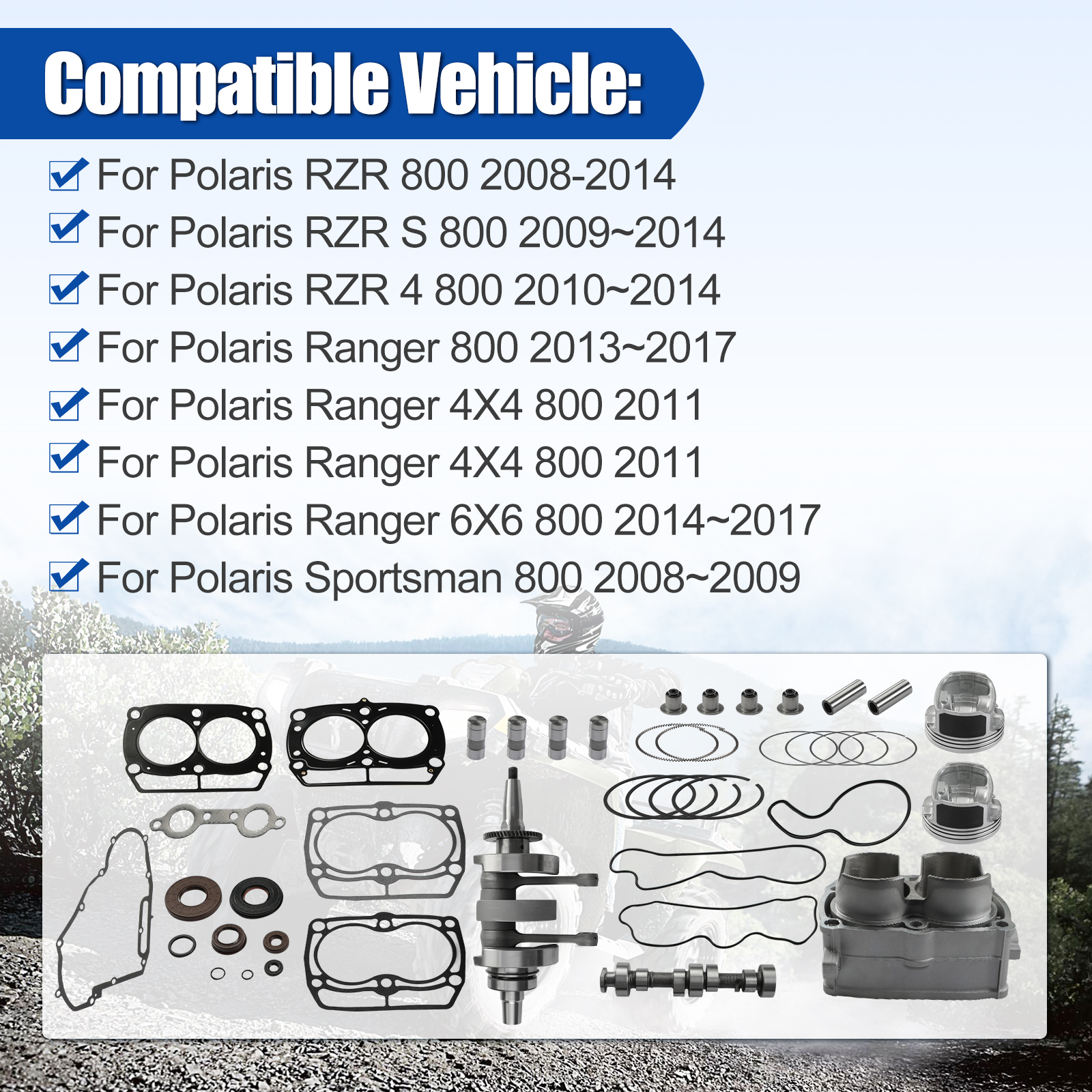 Crankshaft Camshaft Cylinder Engine Kit for Polaris 800 RZR Sportsman Ranger 800 2008-2017