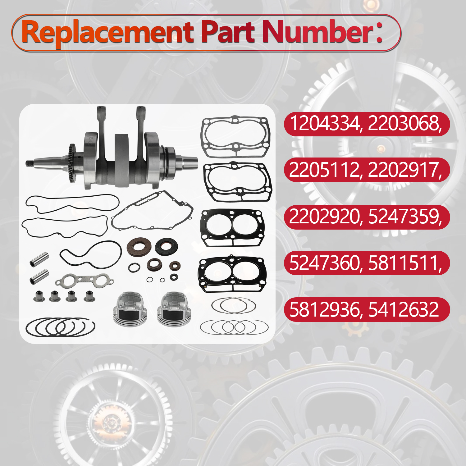 Engine Rebuild Kit 1204334 Crankshaft Piston Gasket Engine Kit For Polaris 800 RZR 2008-2014; For Ranger 800 2011-2017; For Sportsman 800 2008~2009