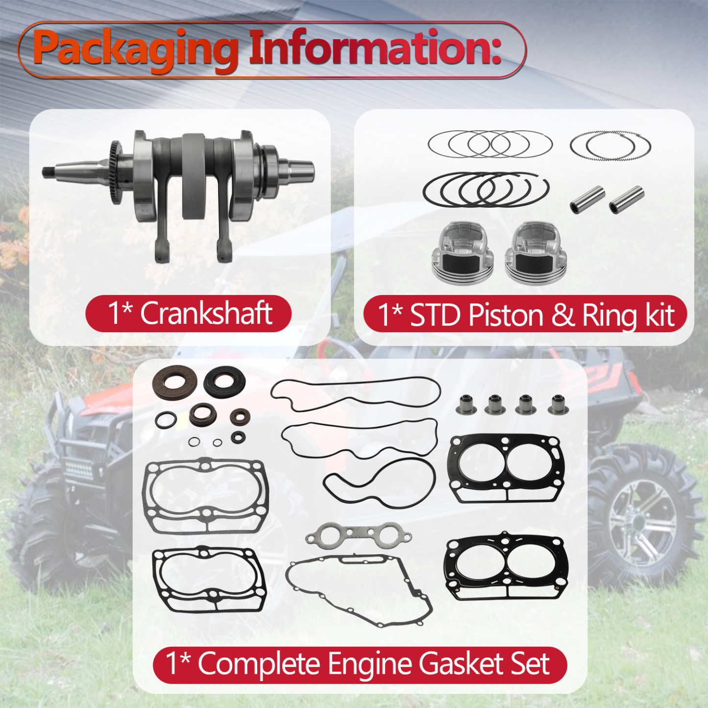 Engine Rebuild Kit 1204334 Crankshaft Piston Gasket Engine Kit For Polaris 800 RZR 2008-2014; For Ranger 800 2011-2017; For Sportsman 800 2008~2009