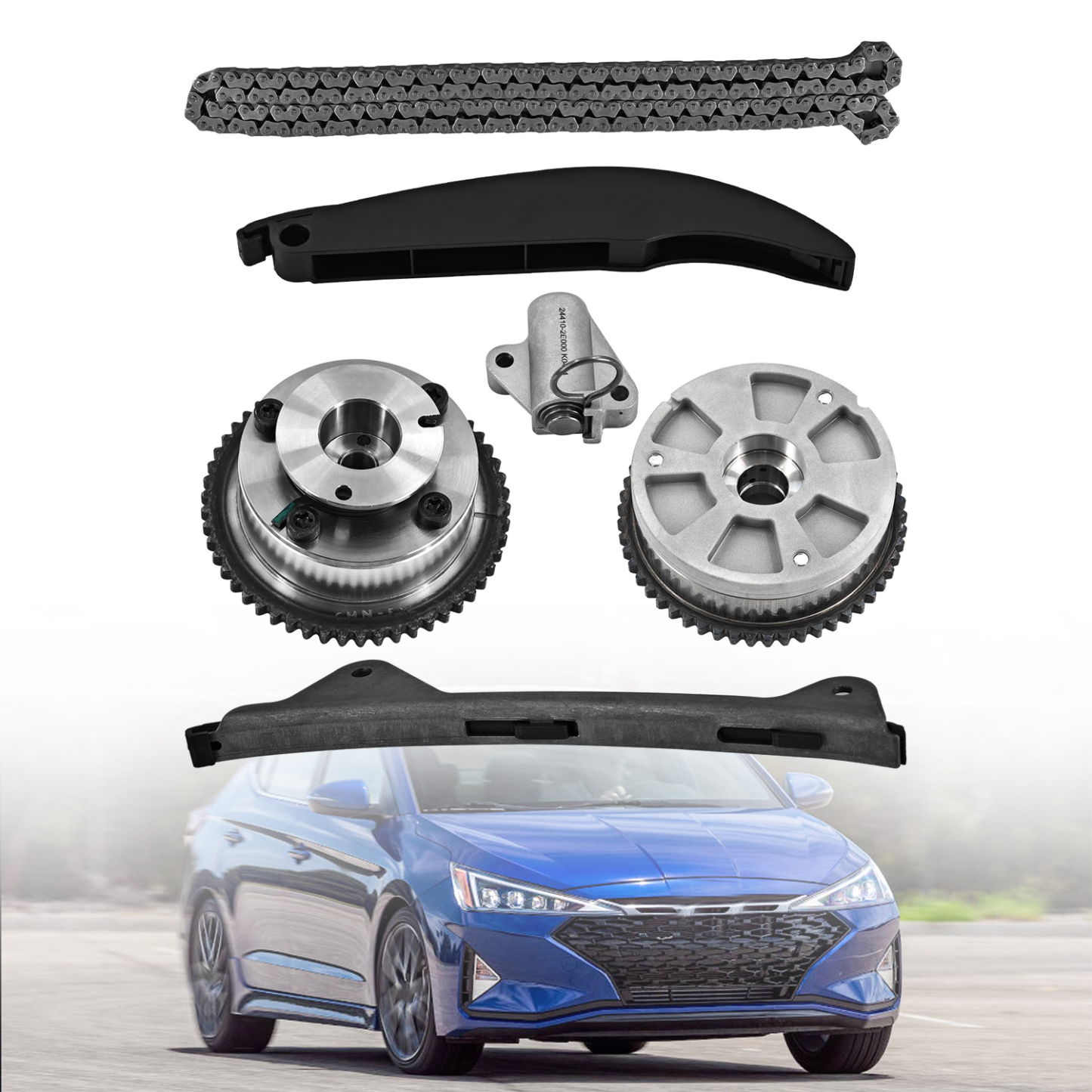 Timing Chain Kit with 24370-2E020 VVT Gear Sprocket Intake & Exhaust Fit for Hyundai Elantra Kona 2017-2021 For Kia Forte Forte5 2017-2022 2.0L Engine