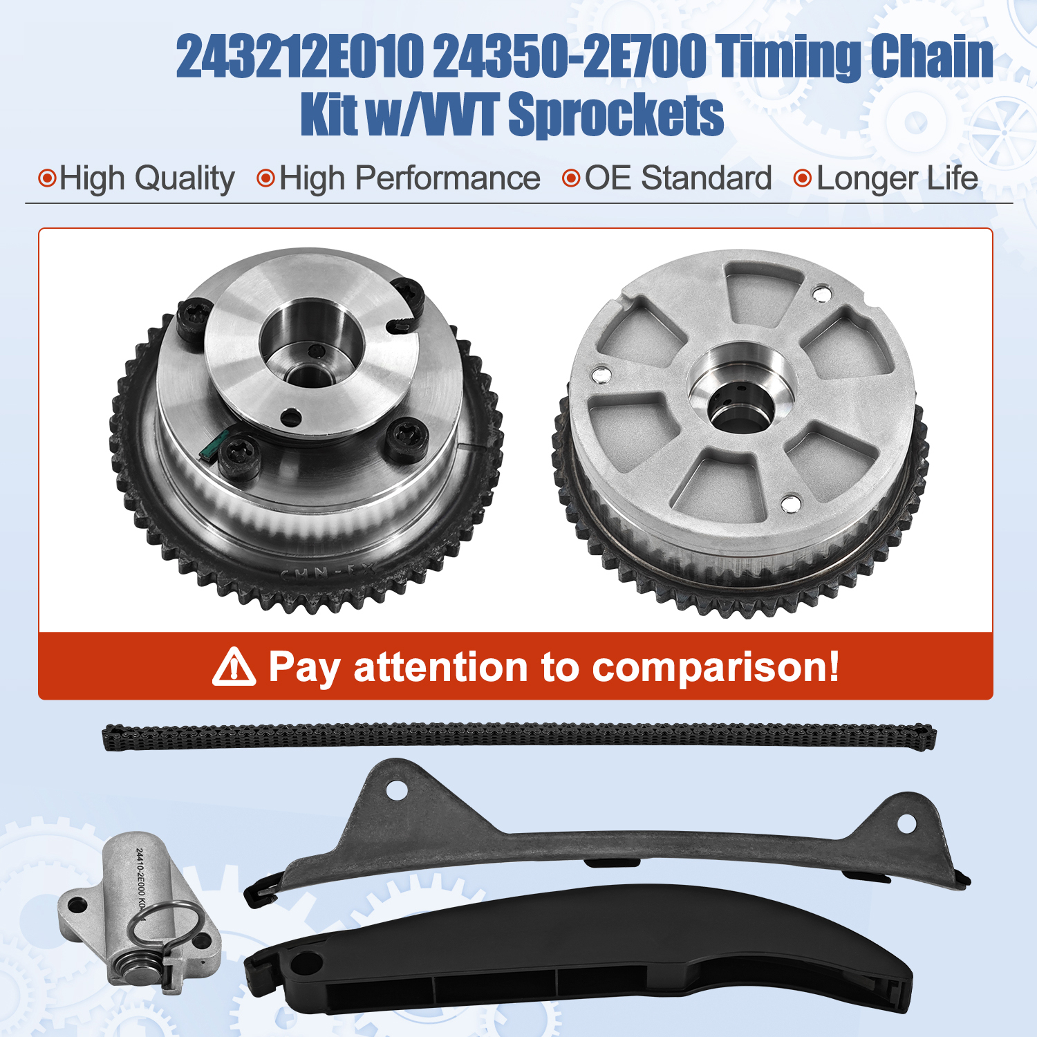 Timing Chain Kit with 24370-2E020 VVT Gear Sprocket Intake & Exhaust Fit for Hyundai Elantra Kona 2017-2021 For Kia Forte Forte5 2017-2022 2.0L Engine