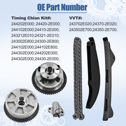 Timing Chain Kit with 24370-2E020 VVT Gear Sprocket Intake & Exhaust Fit for Hyundai Elantra Kona 2017-2021 For Kia Forte Forte5 2017-2022 2.0L Engine