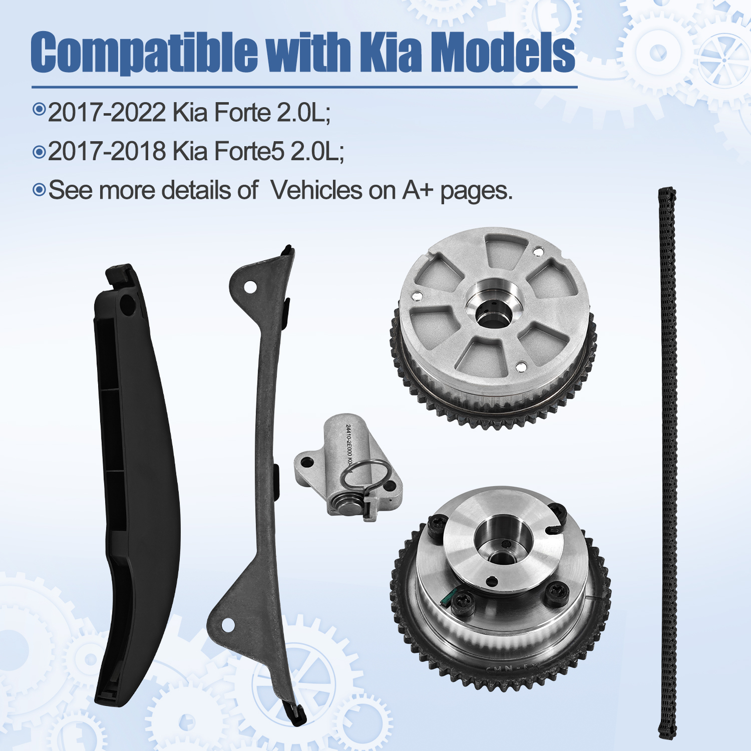 Timing Chain Kit with 24370-2E020 VVT Gear Sprocket Intake & Exhaust Fit for Hyundai Elantra Kona 2017-2021 For Kia Forte Forte5 2017-2022 2.0L Engine