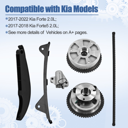 Timing Chain Kit with 24370-2E020 VVT Gear Sprocket Intake & Exhaust Fit for Hyundai Elantra Kona 2017-2021 For Kia Forte Forte5 2017-2022 2.0L Engine