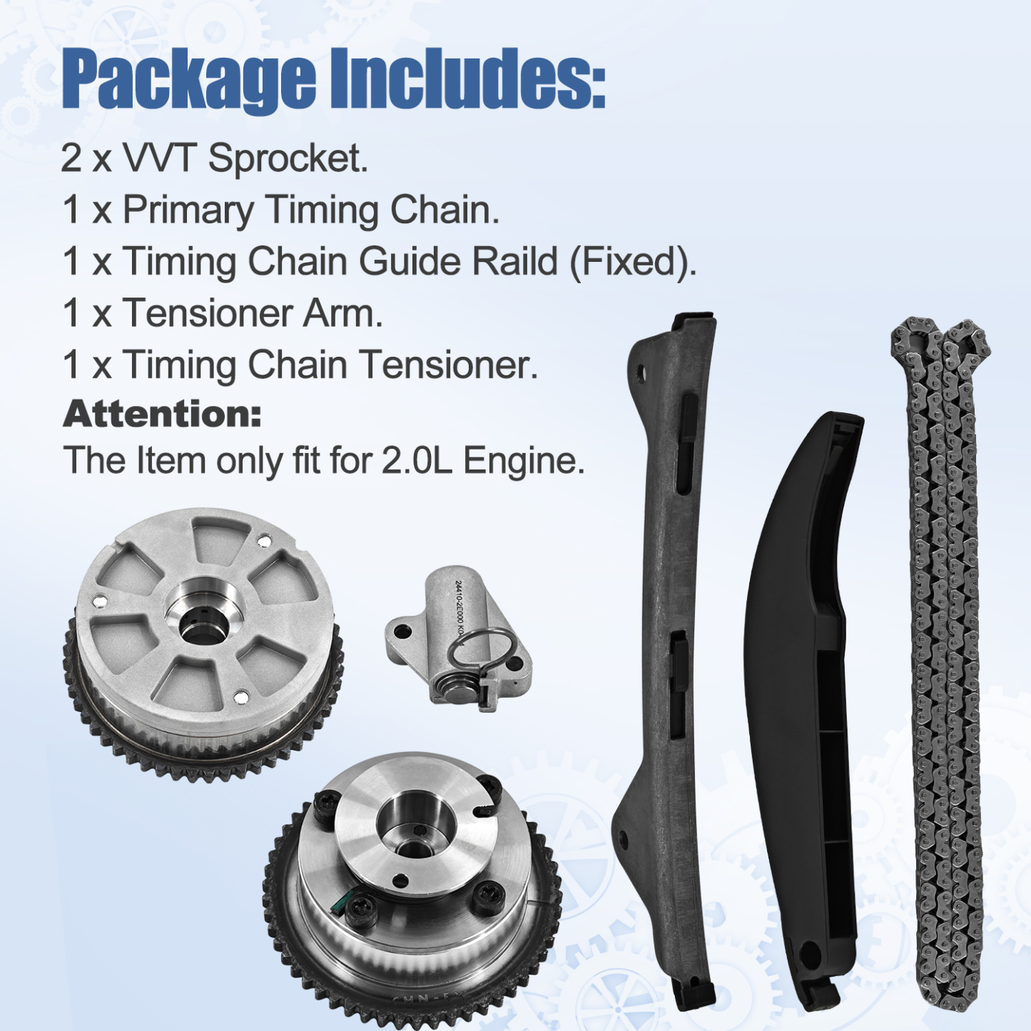 Timing Chain Kit with 24370-2E020 VVT Gear Sprocket Intake & Exhaust Fit for Hyundai Elantra Kona 2017-2021 For Kia Forte Forte5 2017-2022 2.0L Engine