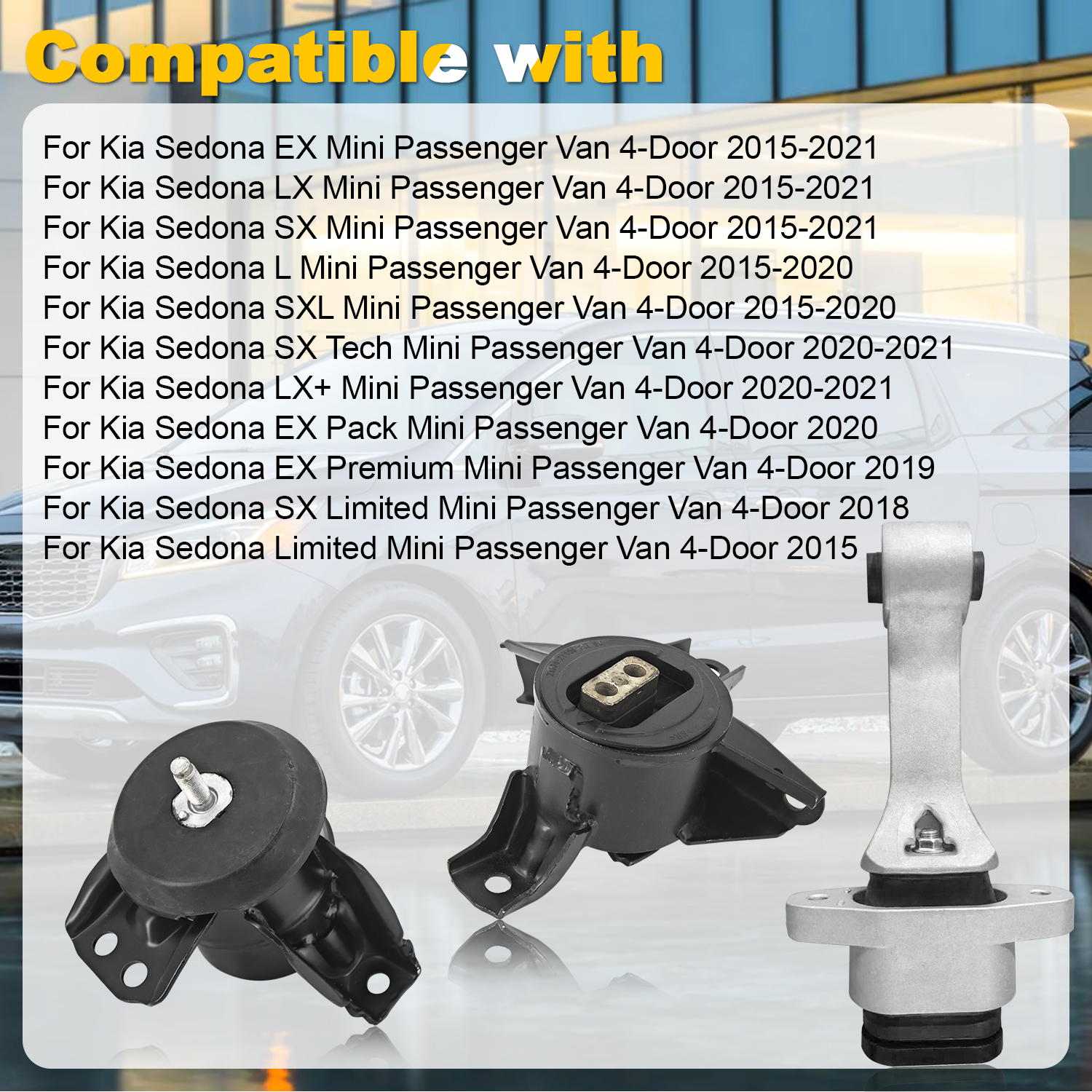 3PCS Engine Motor Mount & Transmission Mount Set Compatible with Kia Sedona 3.3L V6 2015-2021