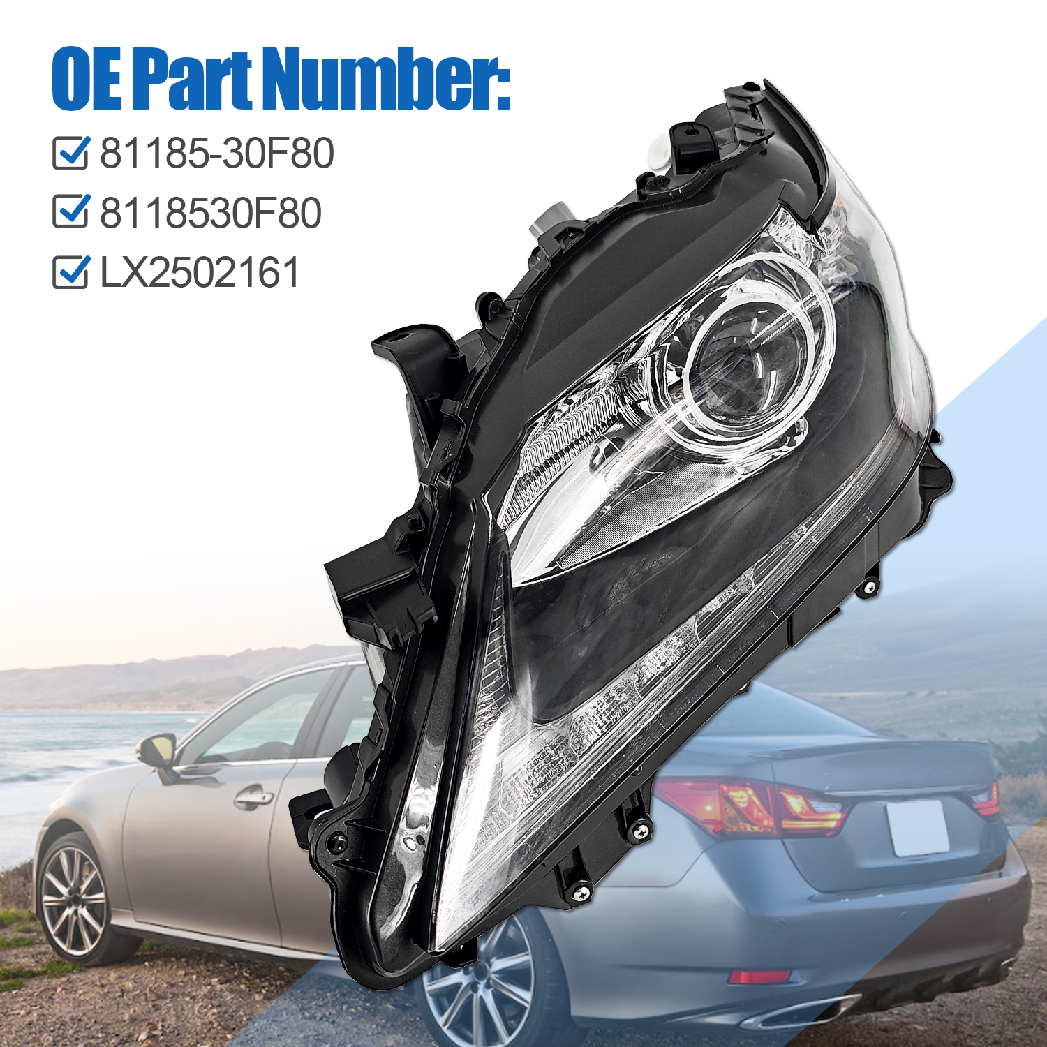 Left Driver Side LED Headlight Fits for 2013-2015 Lexus GS350 GS450h 3.5L# NON-AFS