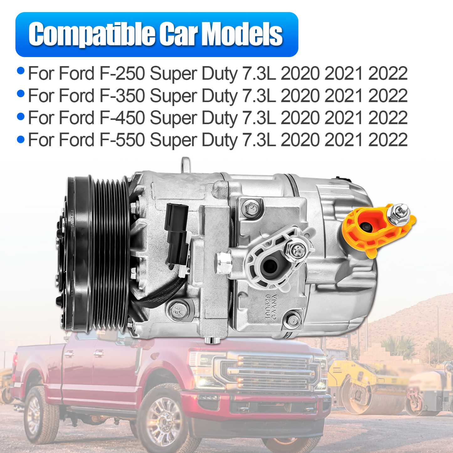 AC Compressor Compatible With 2020-2022 Ford F-250 F-350 F-450 F-550 Super Duty 7.3L