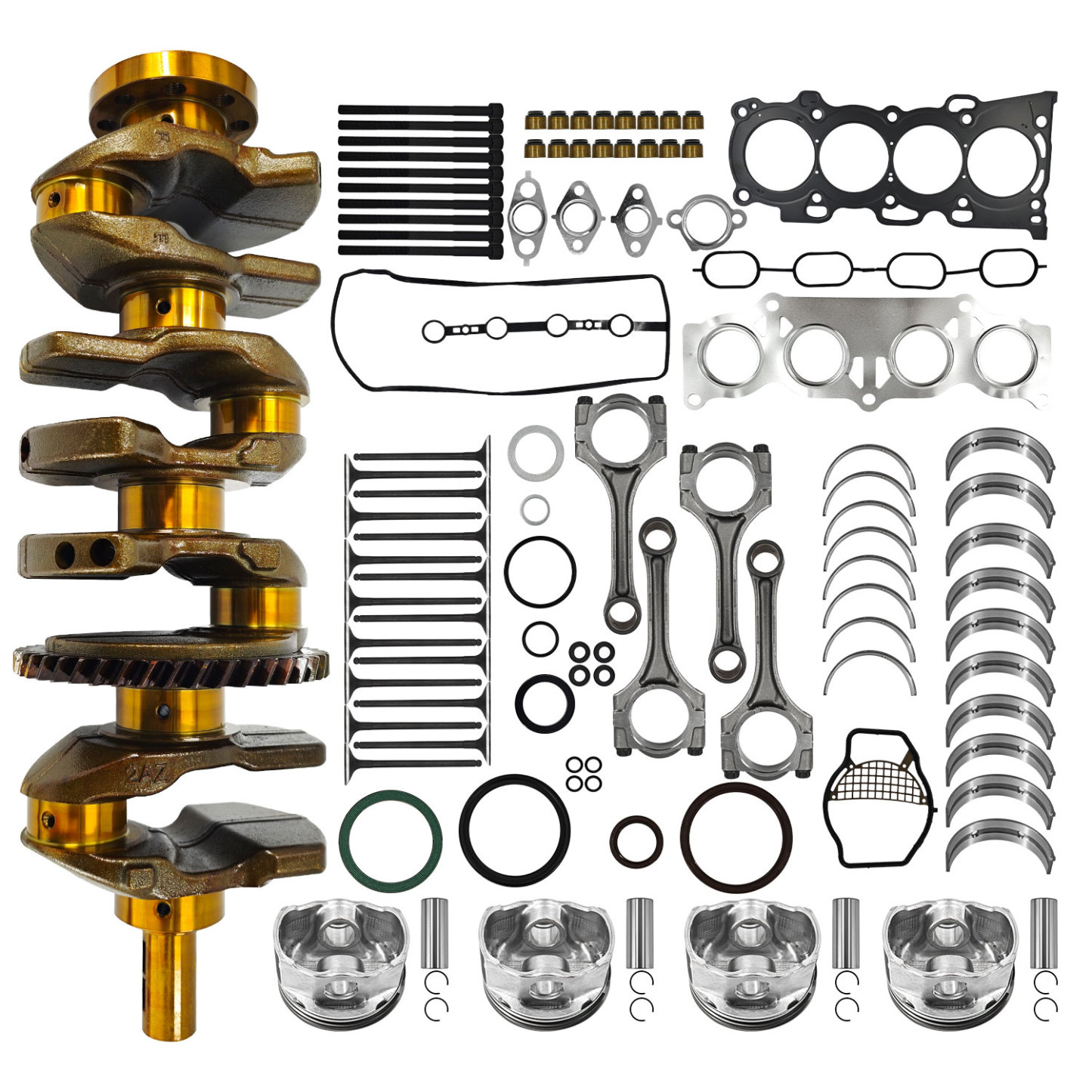 2AZ-FE Engine Rebuild Kit Crankshaft Rods Bearings Pistons Ring Head Gasket Replacement for Toyota Camry Highlander RAV4 Solara Corolla Matrix for Scion tC xB 2.4L