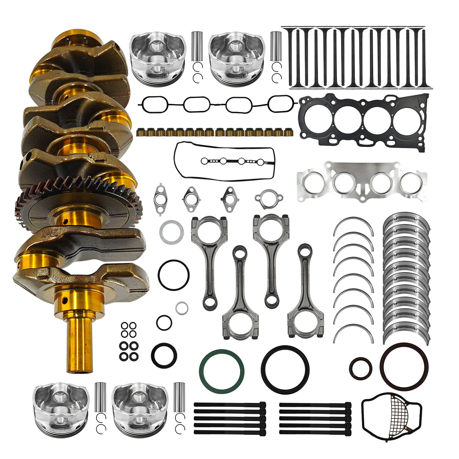 2AZ-FE Engine Rebuild Kit Crankshaft Rods Bearings Pistons Ring Head Gasket Replacement for Toyota Camry Highlander RAV4 Solara Corolla Matrix for Scion tC xB 2.4L