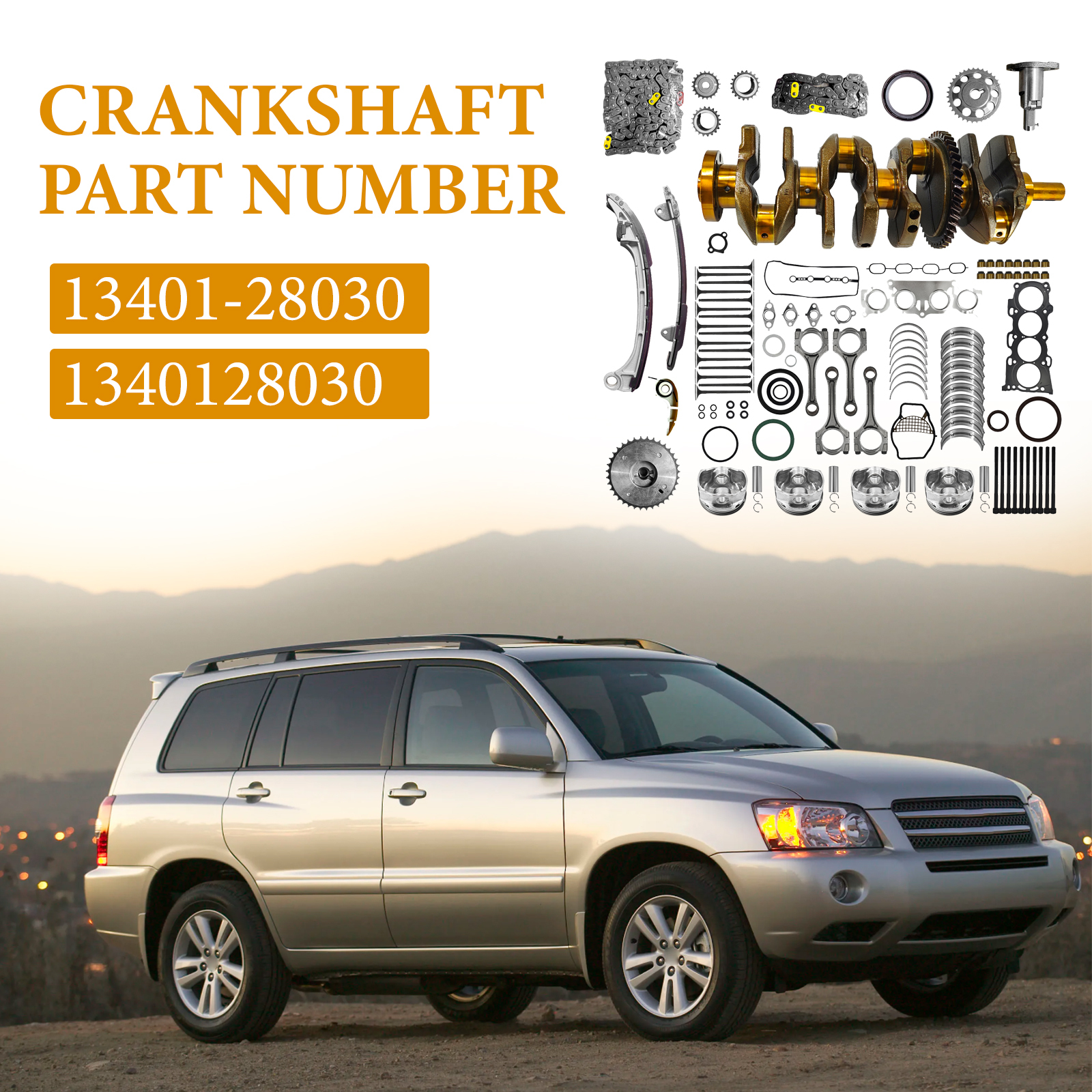 2AZFE Engine Rebuild Kit Crankshaft Rods Bearings Pistons Ring Timing Chain Head Gasket Replacement for Toyota Camry Highlander RAV4 Solara Corolla Matrix Replacement for Scion tC xB 2.4L 13401-28030