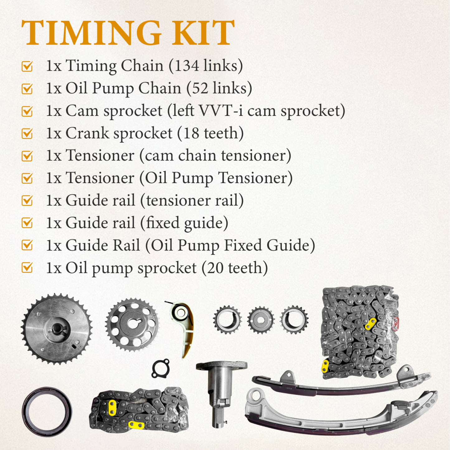 2AZFE Engine Rebuild Kit Crankshaft Rods Bearings Pistons Ring Timing Chain Head Gasket Replacement for Toyota Camry Highlander RAV4 Solara Corolla Matrix Replacement for Scion tC xB 2.4L 13401-28030