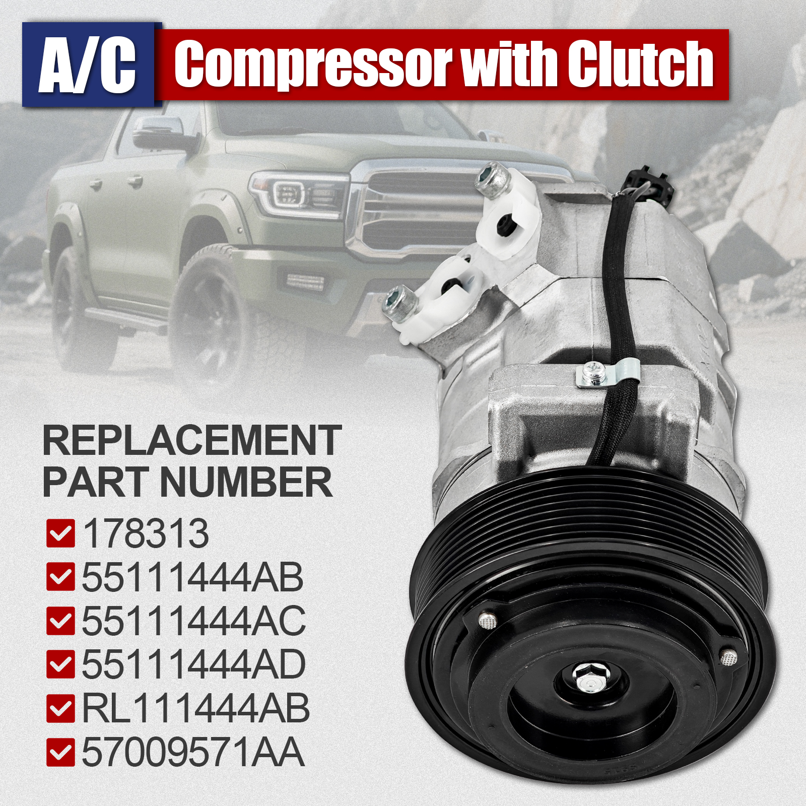 AC Compressor w/Clutch 8 Grooves Compatible with Dodge Ram 2500 3500 4500 5500 2010-2015 L6 6.7L Diesel 