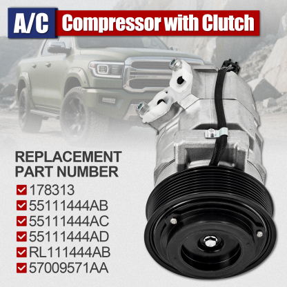 AC Compressor w/Clutch 8 Grooves Compatible with Dodge Ram 2500 3500 4500 5500 2010-2015 L6 6.7L Diesel 