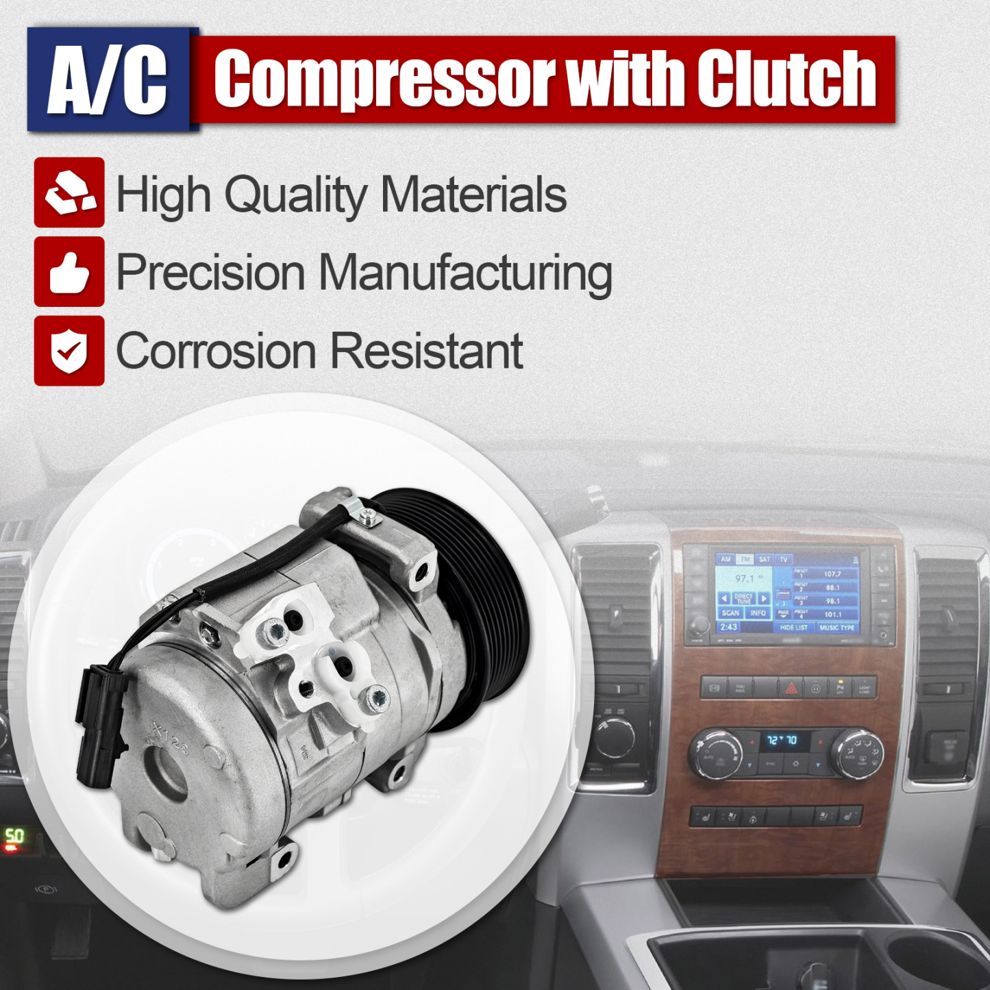 AC Compressor w/Clutch 8 Grooves Compatible with Dodge Ram 2500 3500 4500 5500 2010-2015 L6 6.7L Diesel 