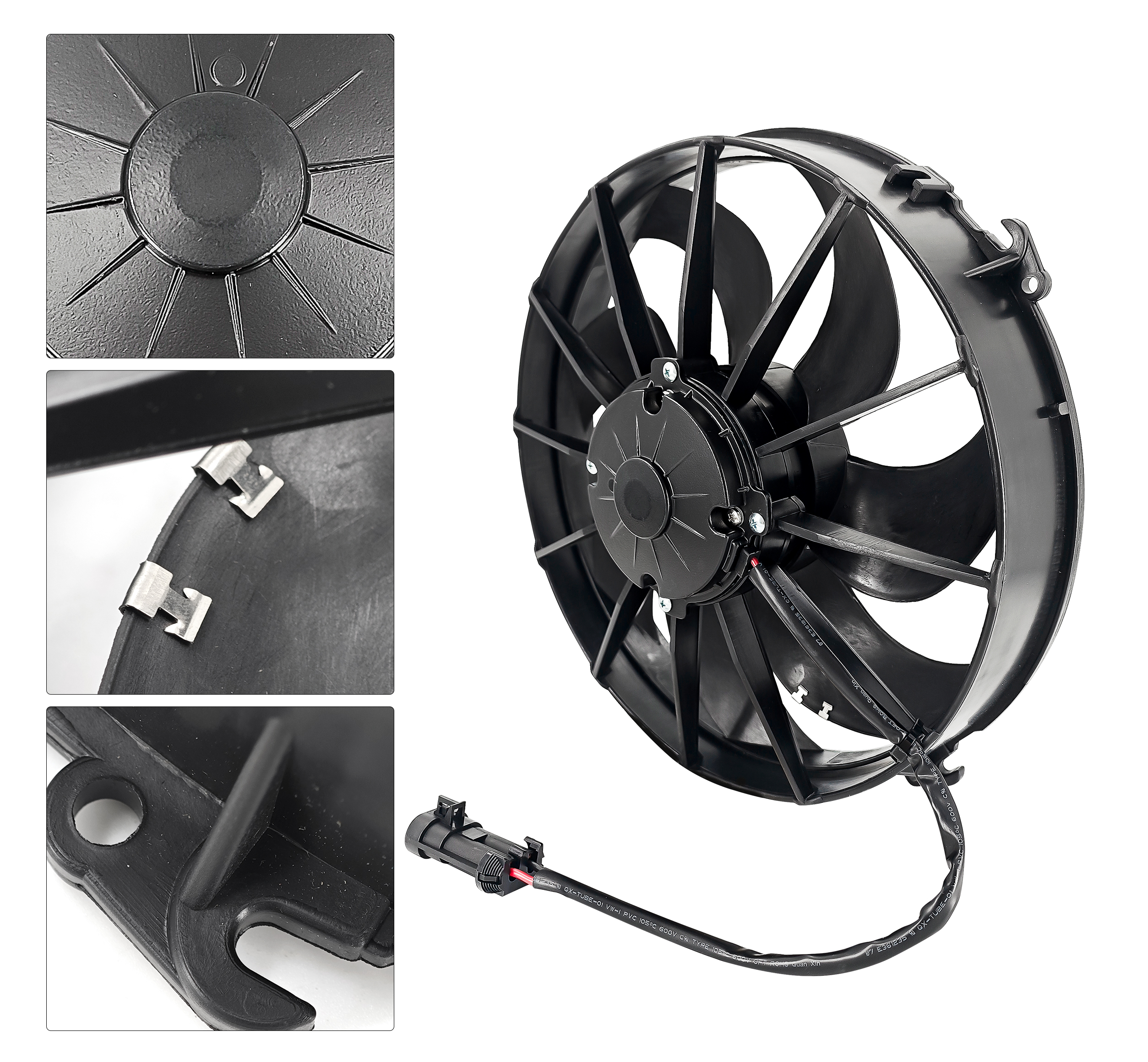 12" Puller Fan - High Output Puller Fan 1800 RPM 12 Volts 66 Amp 7 Curved Blade 1870 CFM Compatible with Motorcycle, ATV and Oil Cooler