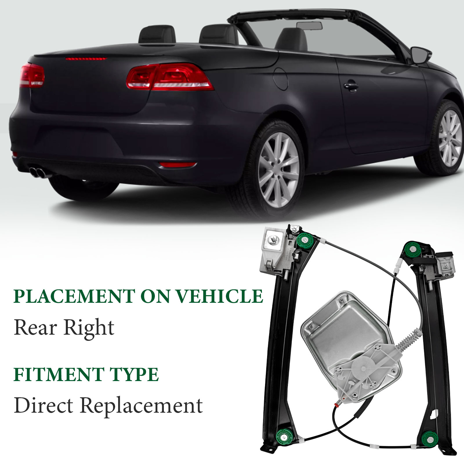 Front Right Side Power Window Regulator for Volkswagen Eos Convertible 2008-2016