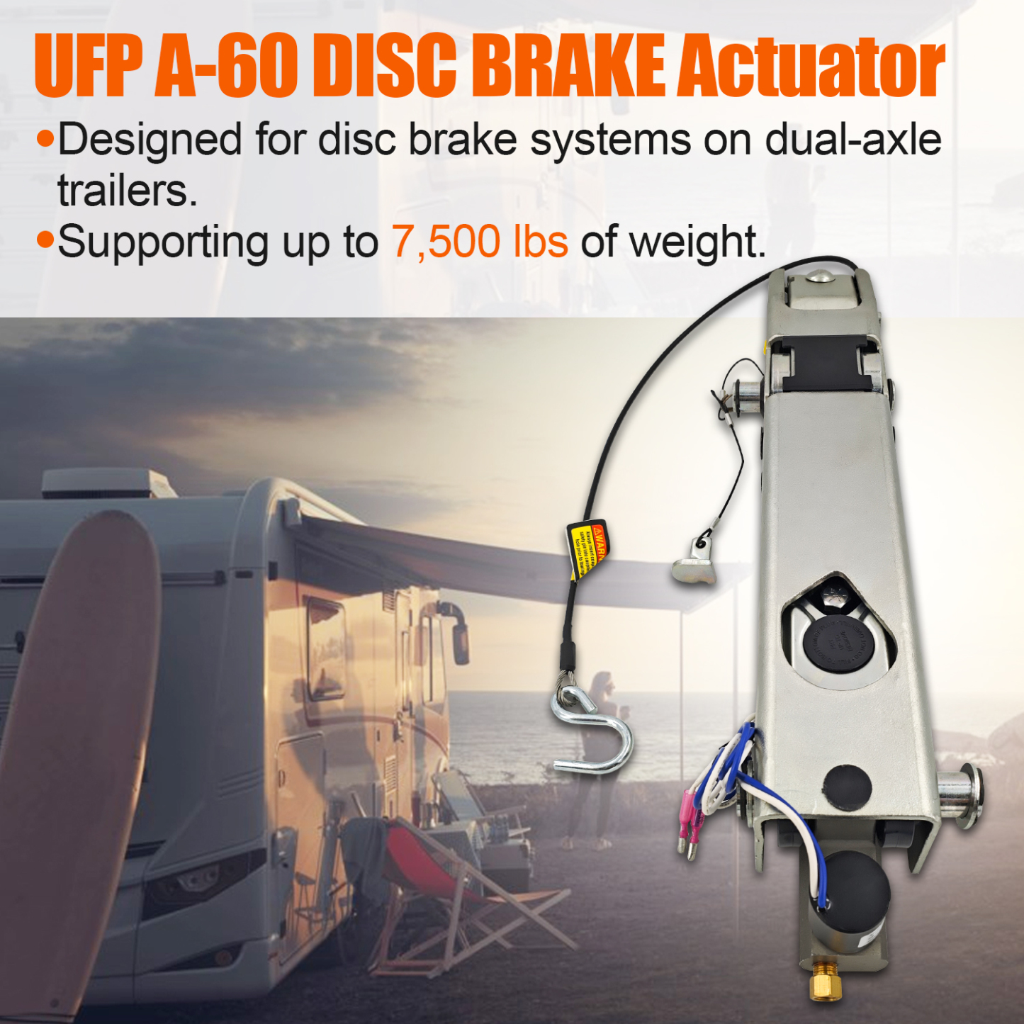 A-60 34044 Hydraulic Surge Brake Actuator – Fits Tandem Axle Trailers, Disc Brakes, Inner Slide, 7500 lbs, 2" Ball Coupler